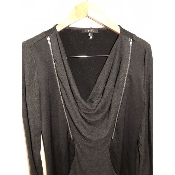 Yest Long Sleeve Zip Accent Dress 8 Mixed Media Contrast A-Line Goth Gray Black - Picture 6 of 6